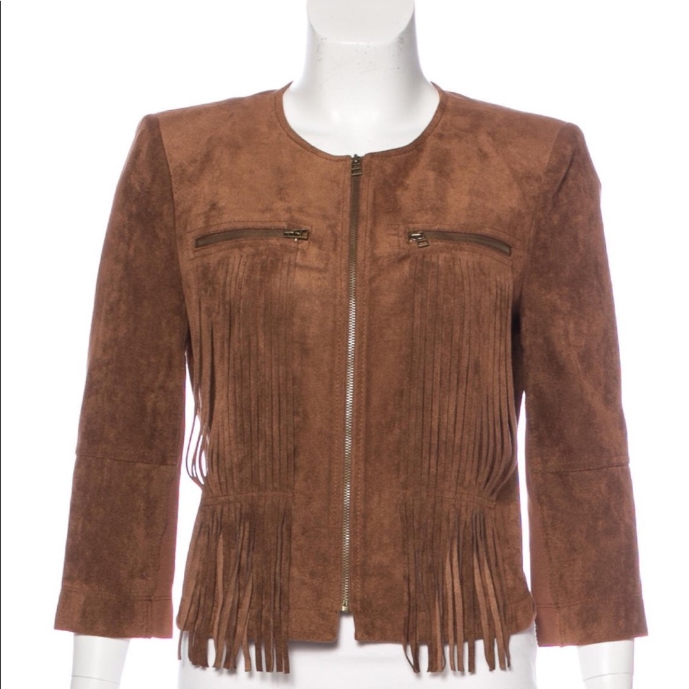 BCBG vegan suede fringe jacket